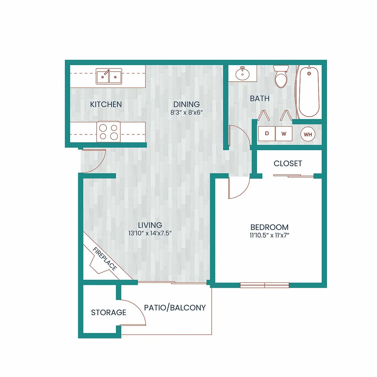 Floor plan 1 Bedroom / 1 Bathroom