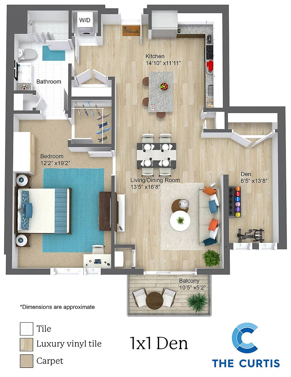 Floor plan One Bedroom One Bathroom with Den