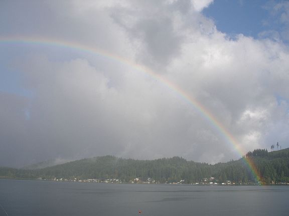 Rainbow over lake
