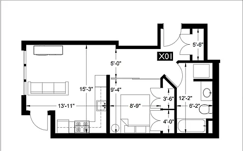Floor plan 1 Bedroom 1 Bath x11