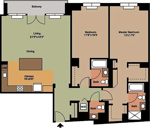 Floor plan 2 Bed 2 Full Bath 1 Half Bath