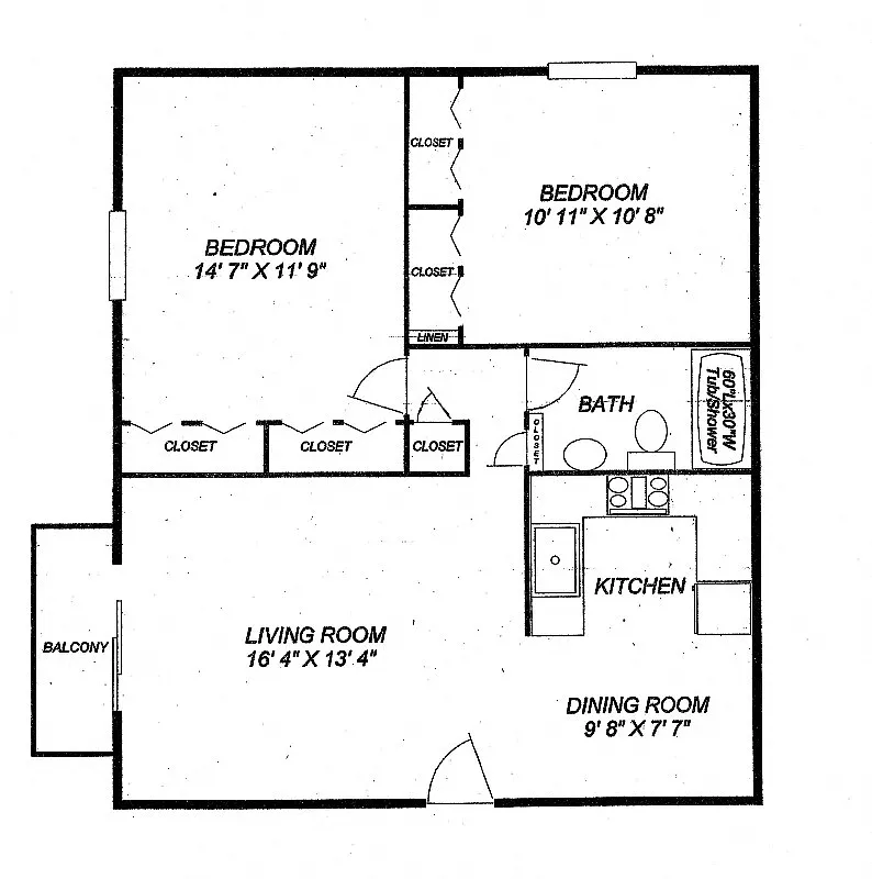 Floor plan Two Bedroom One Bath