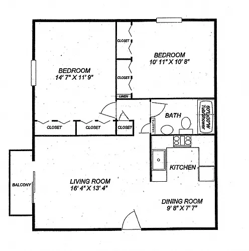 Floor plan Two Bedroom One Bath