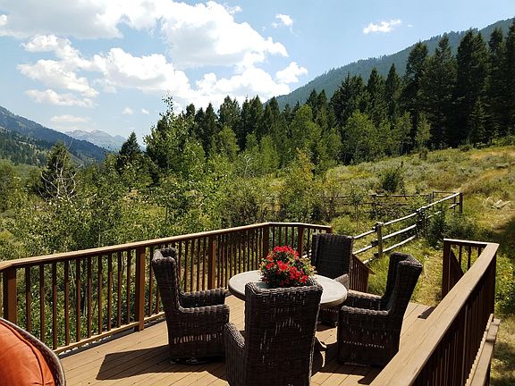 Outdoor table looking up Cache Creek. Very Private setting.