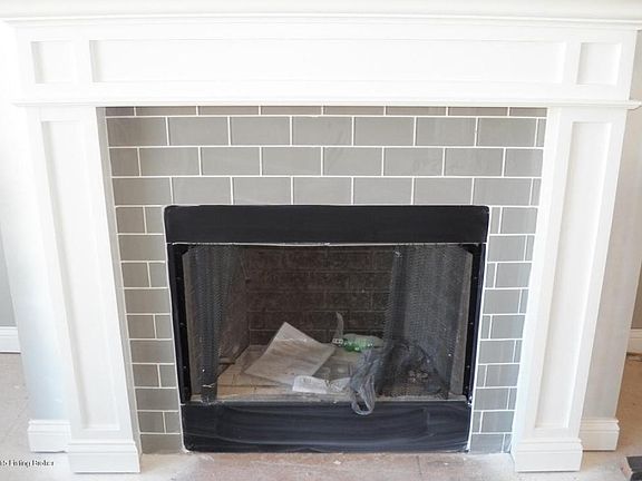 Glass Subway Tile on Gas Fireplace