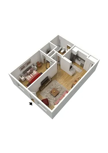Floor plan 1BD, 1BTH B
