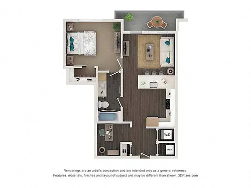 Floor plan A1D 1x1 716 SF