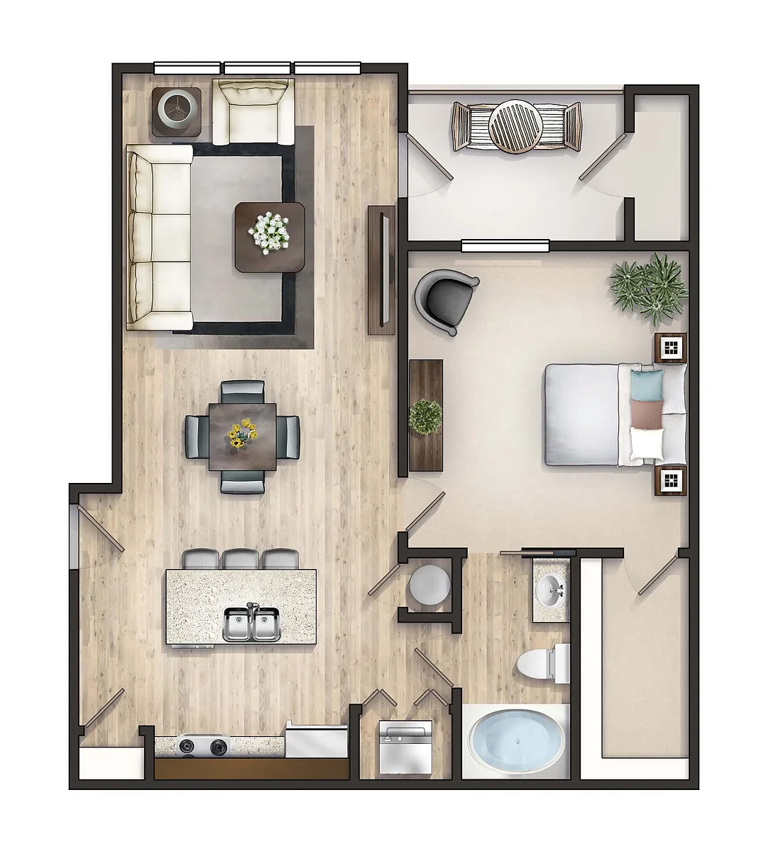 Floor plan The Upper Poinsett with Great Room and Balcony