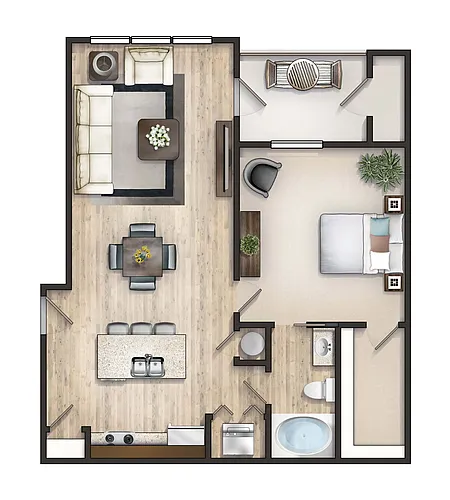 Floor plan The Upper Poinsett with Great Room and Balcony