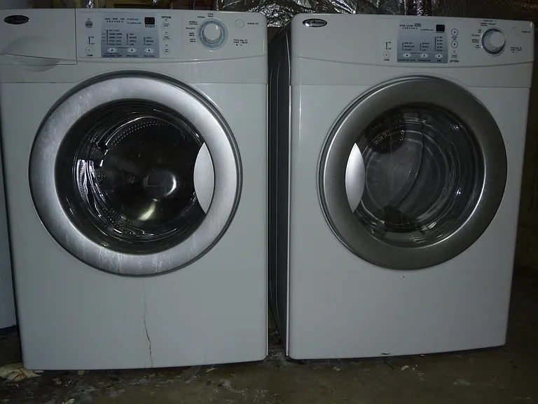 Front-loading washer and dryer in lower level