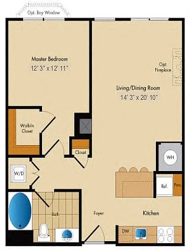 Floor plan 1 Bed 1 Bath-A1A