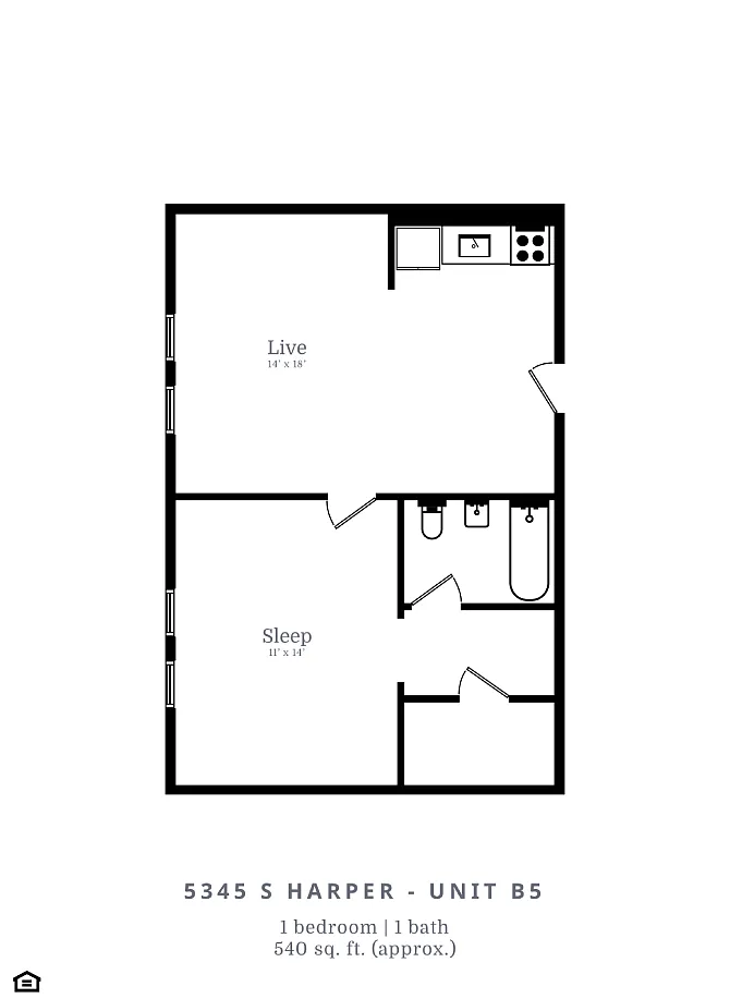 Floor plan 1 Bedroom, 1 Bathroom (B5)