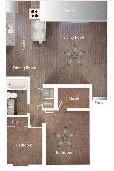 Floor plan Two Bedroom - One Bath - Apartment