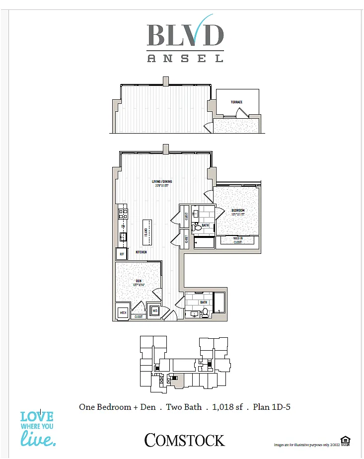 Floor plan 1 Bed/2 Bath Den-1D-5
