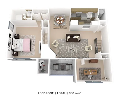 Floor plan One Bedroom w/ Den - 830 sqft