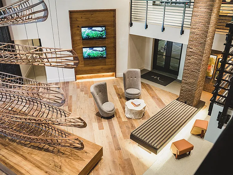 Lobby features modern artwork to create a contemporary atmosphere