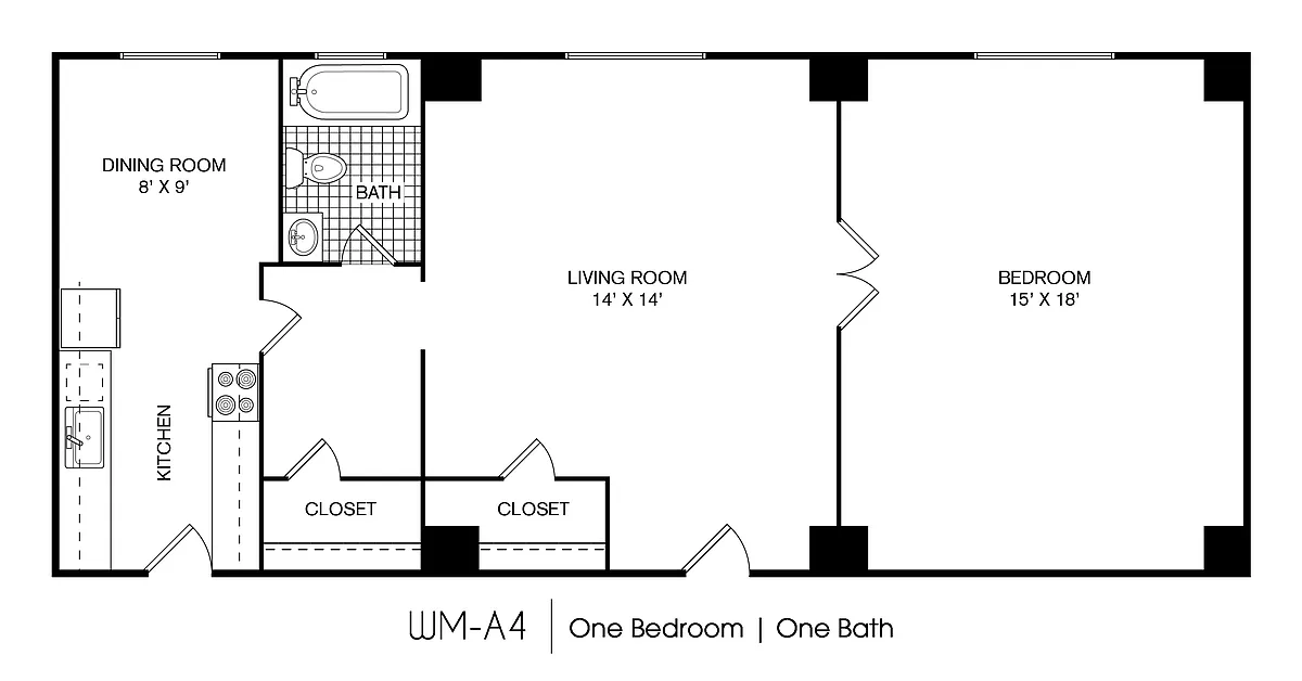 Floor plan Westmoreland 1 Bedroom 1 Bath