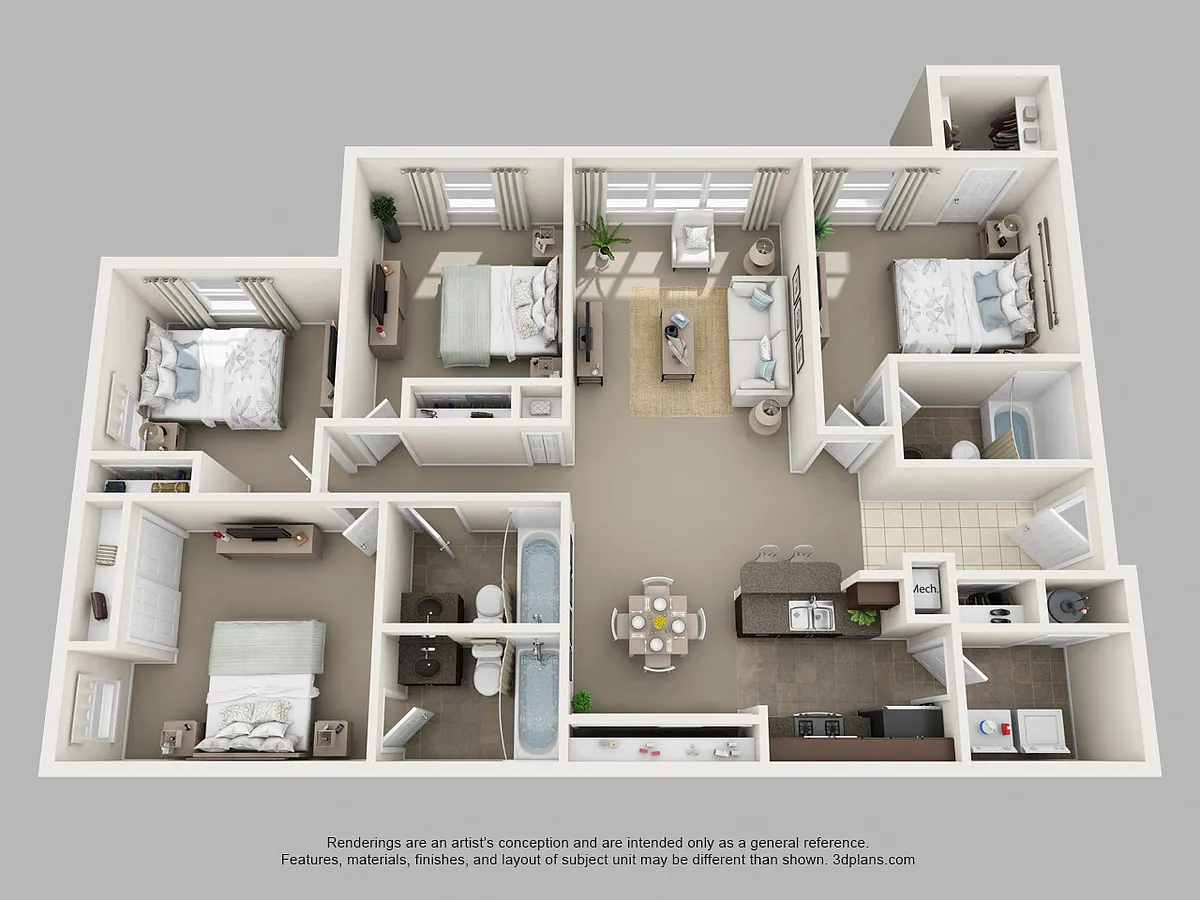 Floor plan Four Bedroom Three Bath