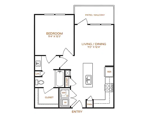 Floor plan 1 Bed, 1 Bath B (80% Income Restricted)