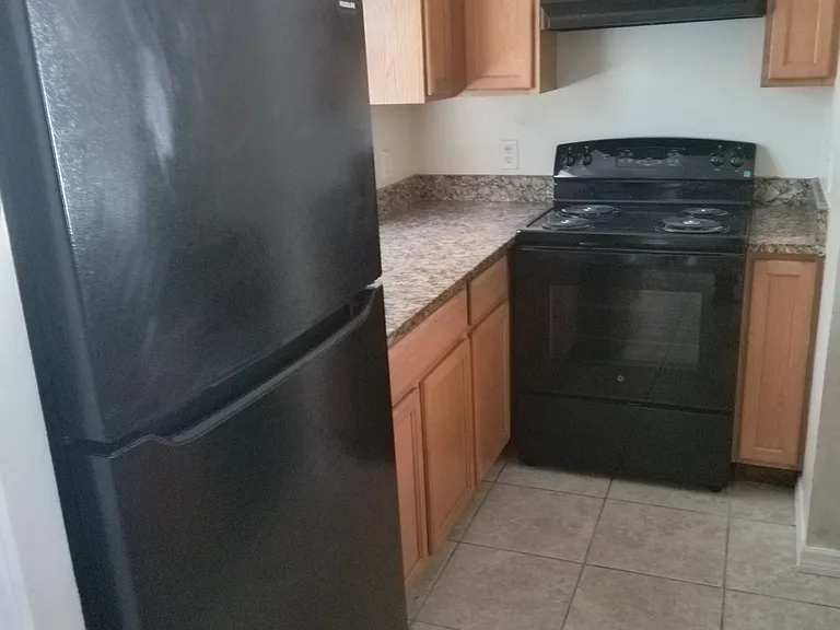 New refrigerator, new stove and new dishwasher all in black.