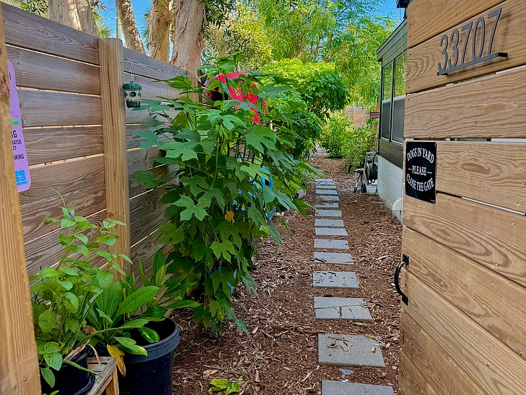 Beautiful walkway to cottage and the backyard.