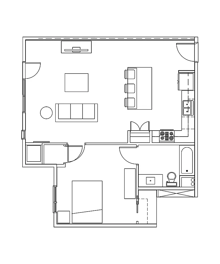 Floor plan 1 Bed, 1 Bath