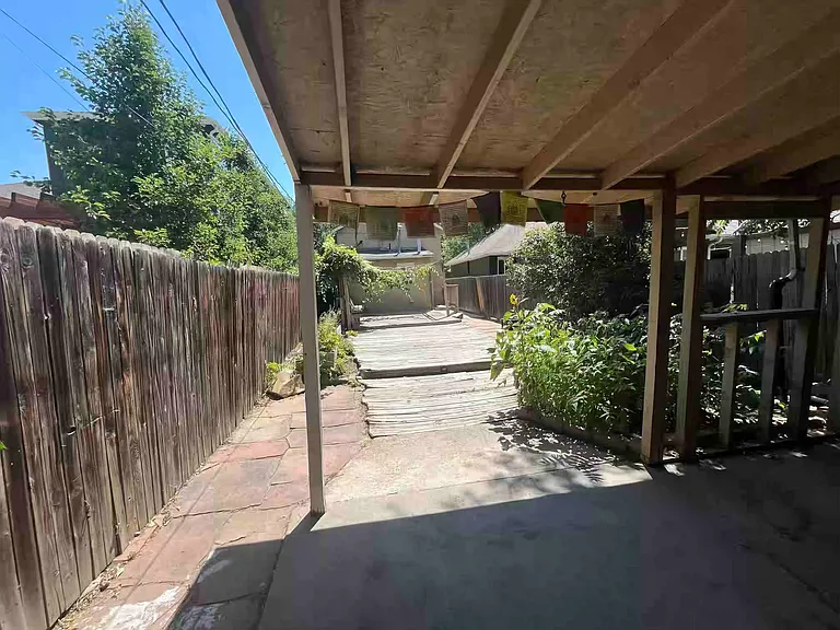 Covered area at garage entrance