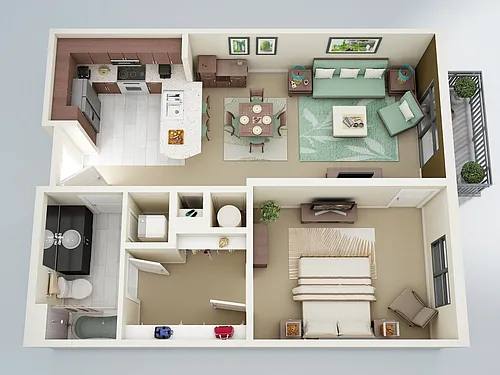 Floor plan 1 Bedroom + 1 Bath