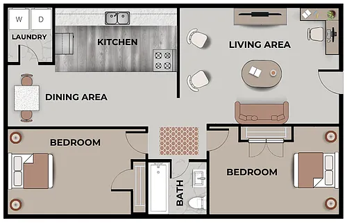 Floor plan Cedarstone 2 Bedroom, 1 Bathroom