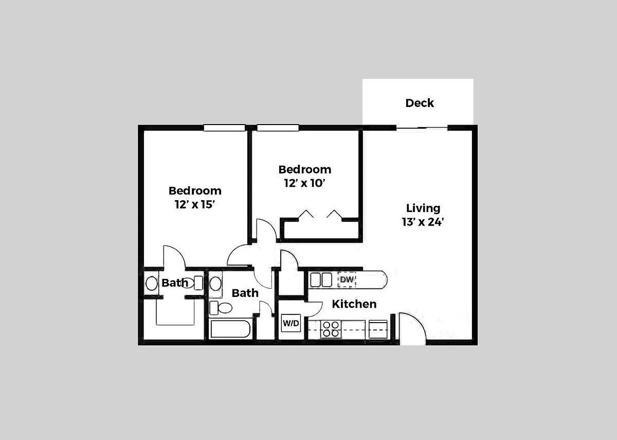 Floor plan 2 Bed 1.5 Bath W/D