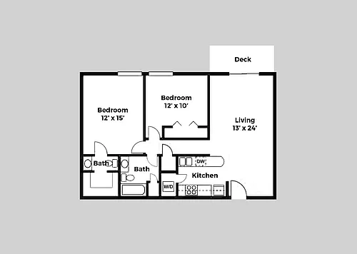 Floor plan 2 Bed 1.5 Bath W/D