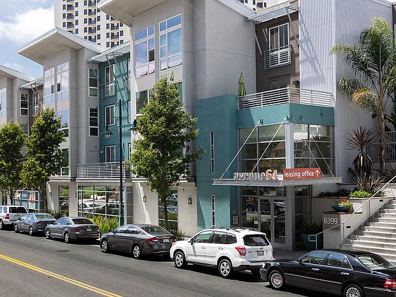 Exterior of apartment building leasing office.