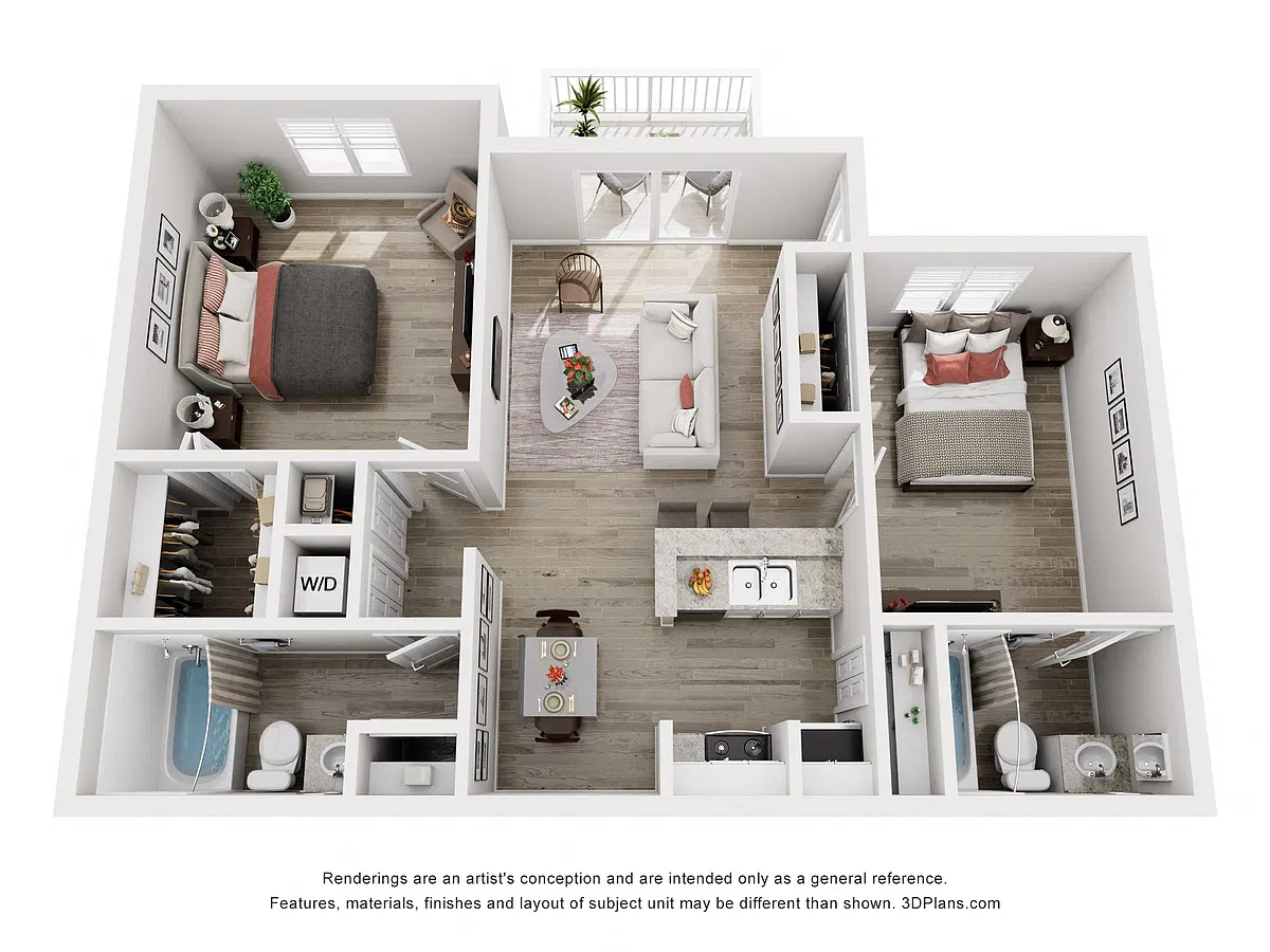 Floor plan 2 Bed 2 Bath B1