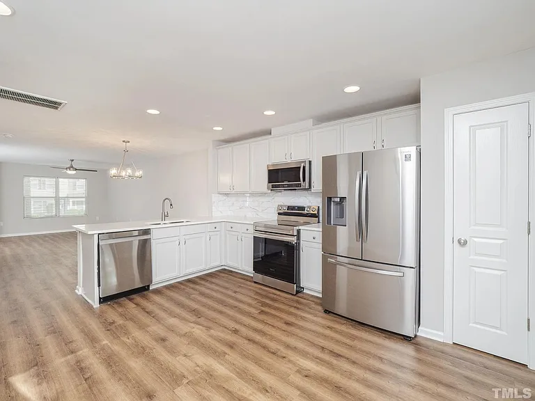 A view from the back of the kitchen showing the depth of the space.