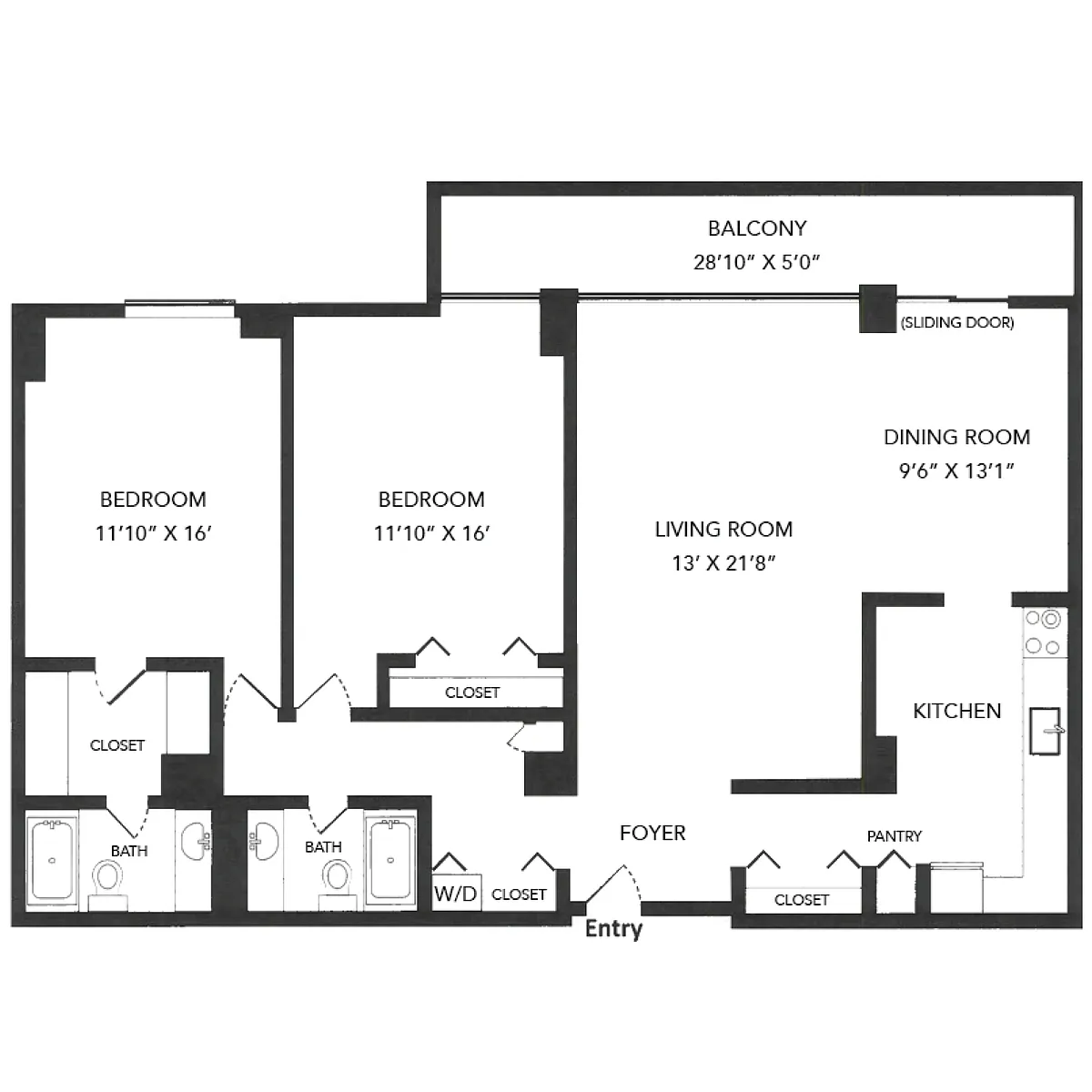 Floor plan 2 Bed, 2 Bath 1286 SF 22
