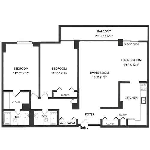 Floor plan 2 Bed, 2 Bath 1286 SF 22