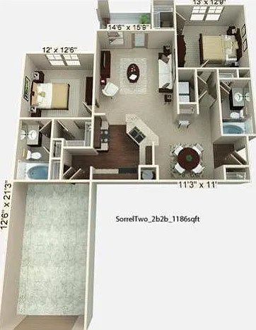 2 Bedroom | 2 Bath | 1186 SF | Attached Garage 2 Bedroom | 2 Bath | 1186 SF | Attached Garage
