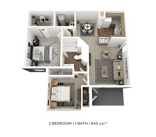 Floor plan Two Bedroom - 843 sqft