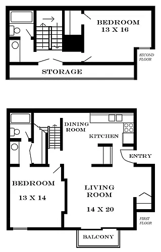 Floor plan 2 Bedroom 1130 SF