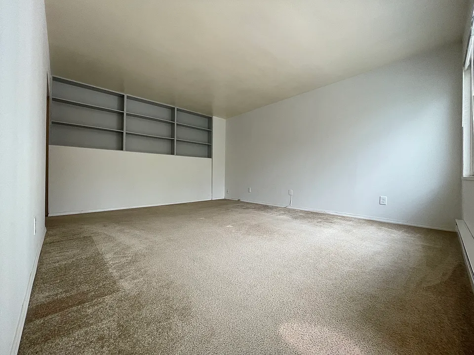 Living room with built-in shelving