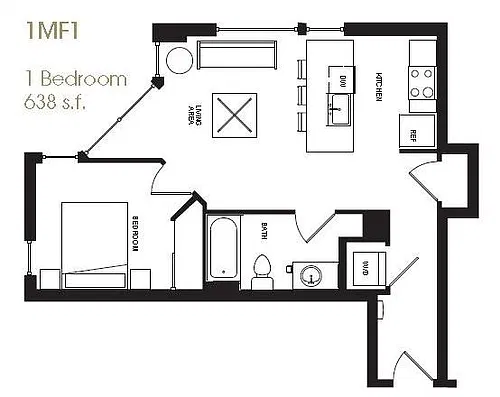 Floor plan 1 Bedroom, 1 Bath, MFTE