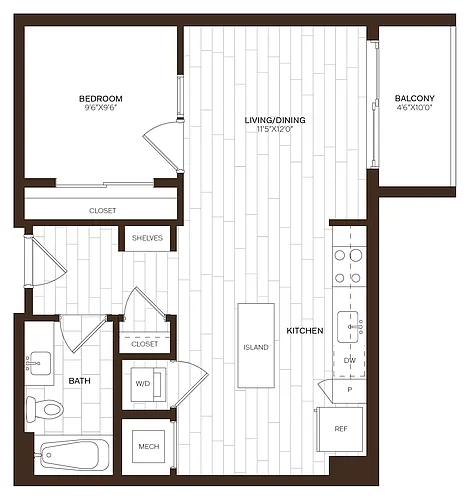 Floor plan JR 1 Bed/1 Bath-E5