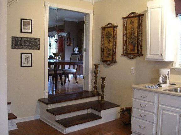 French door transition from kitchen to separate dining room! 