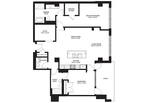 Floor plan 2 Bed 2 Bath with Den