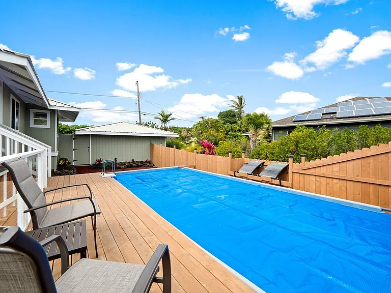 Private solar heated backyard pool is perfect for days when you don't feel like going to the beach