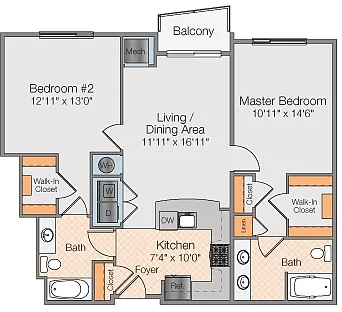 Floor plan 2 Bedroom 2 Bath