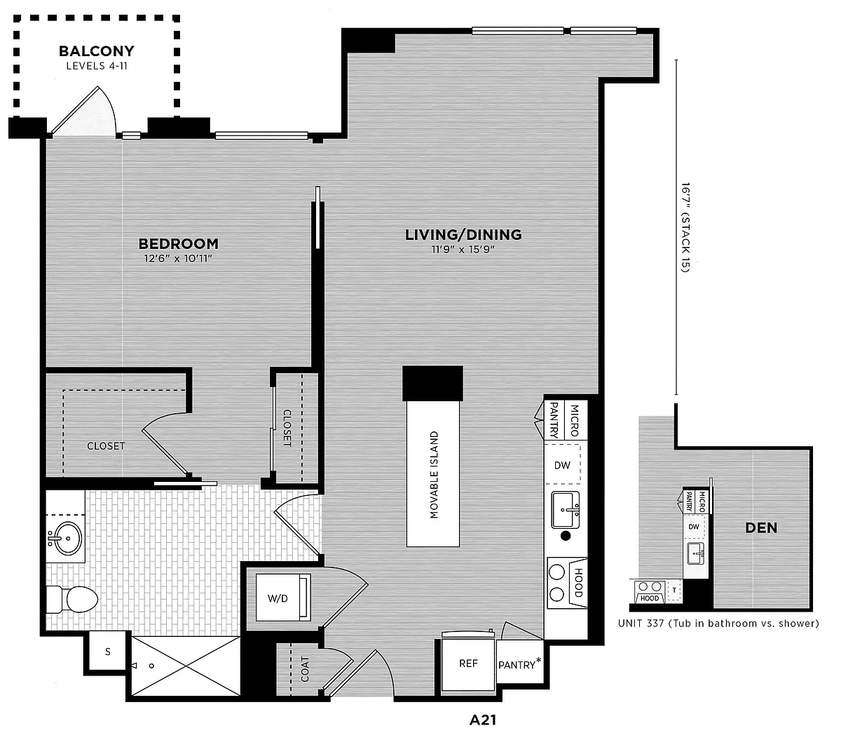 Floor plan 1 Bed - 1 Bath | Bowerman A21