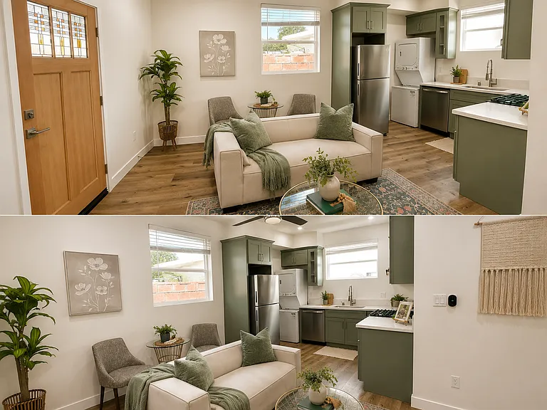 Staged living room & kitchen