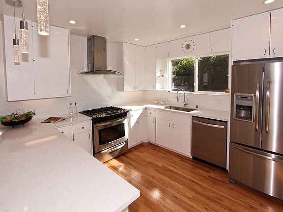 Kitchen with backyard view