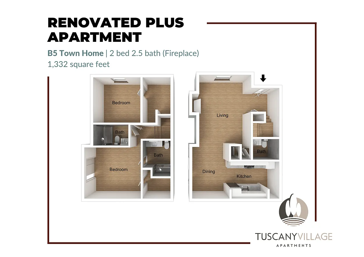 Floor plan B5 Town Home Fireplace Renovated Plus